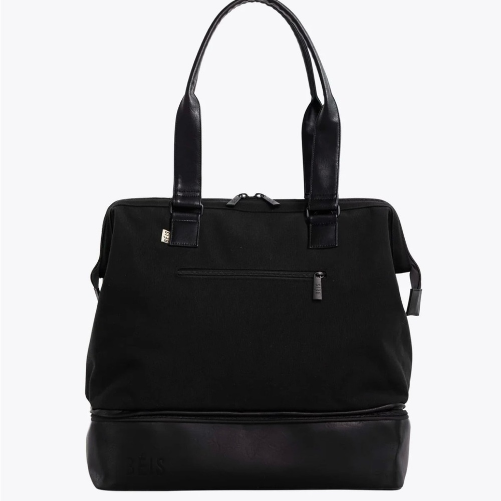 BEIS Black Travel Tote with Leather Trim